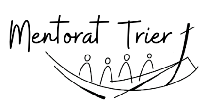 Zu sehen ist eine Strichzeichnung von Menschen mit einem Kreuz, darüber der Text Mentorat Trier