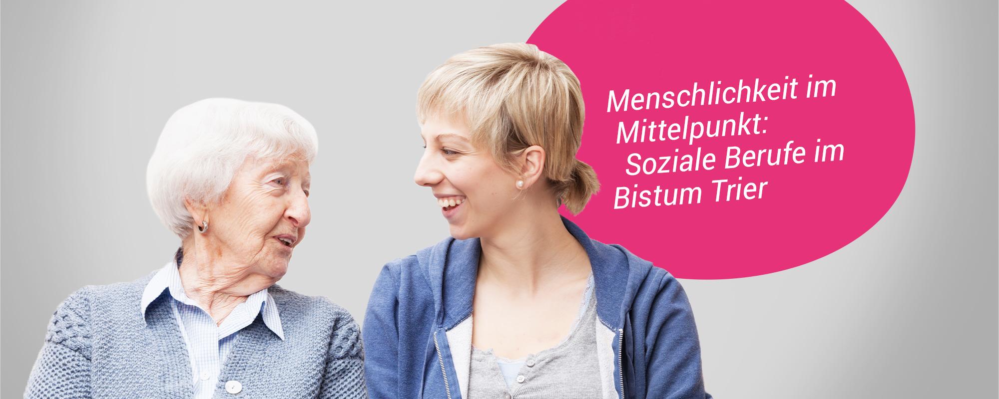 eine junge Frau unterhält sich mit einer alten Dame