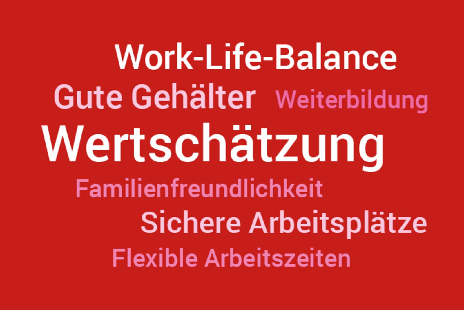 Eine rote Grafik mit vielen Begriffen in verschiedenen Weiß- und Rottönen und unterscheidlichen Schriftgrößen. 